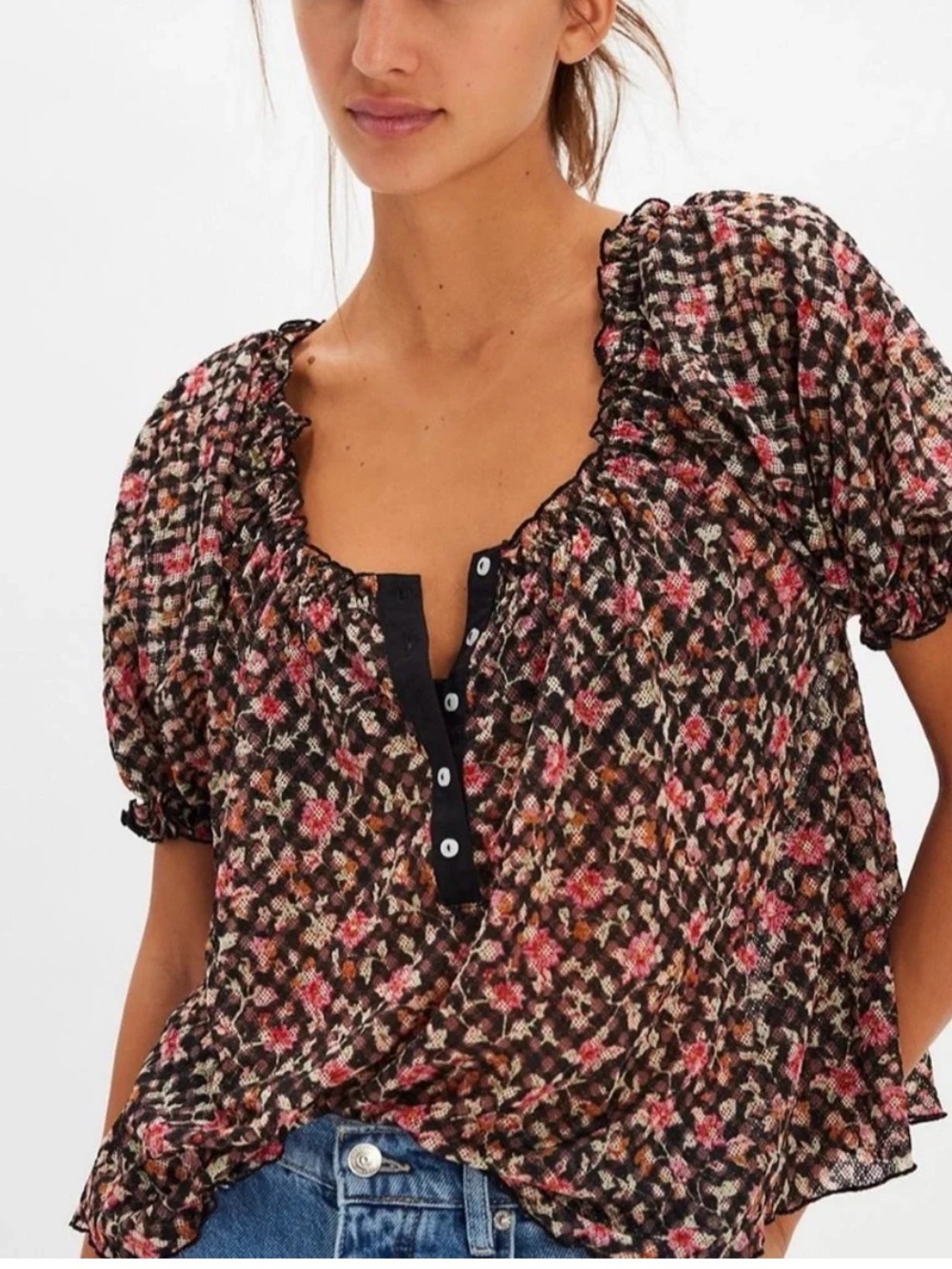 FREE PEOPLE - Astra peasant top | black combo - L